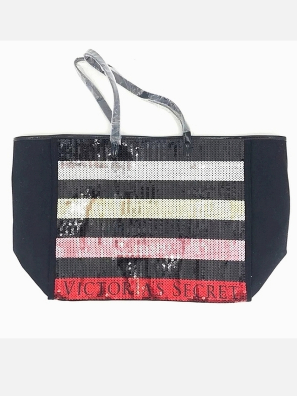 NWT Victoria's Secret Sequin Striped Overnight Tote Bag Weekender Black Friday